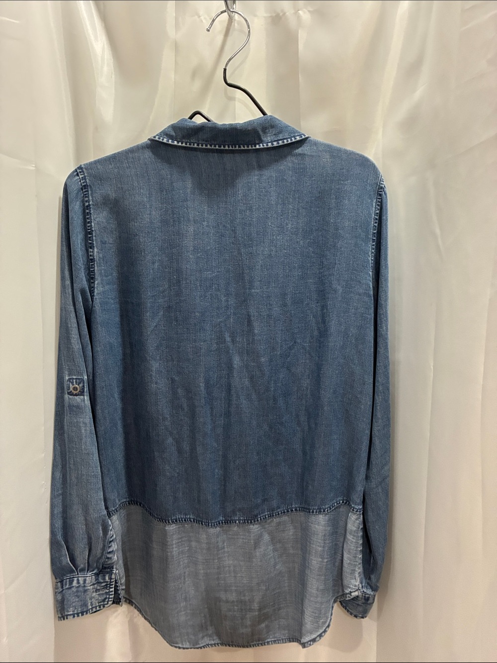 Liverpool Two-Tone Indigo Denim Button-Down Blouse - Picture 5 of 6